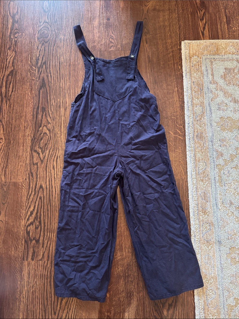 Women's Navy Wide-Leg Cotton Overalls Jumpsuit